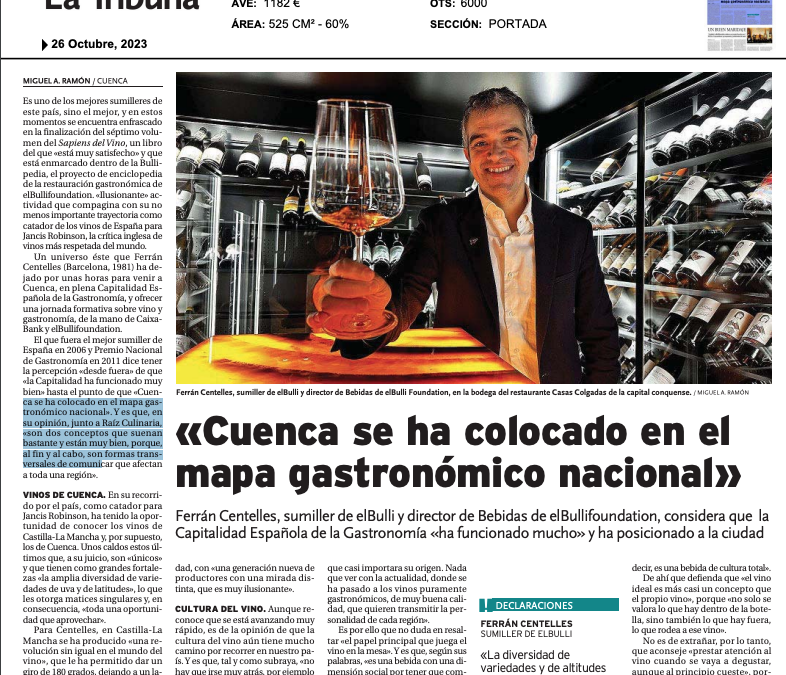 EL MEJOR SUMILLER DE ESPAÑA VALORA CUENCA COMO UNA GRAN CAPITAL GASTRONÓMICA